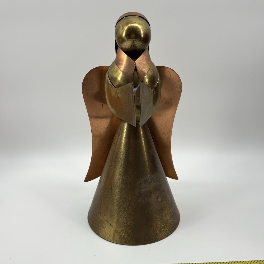 Vintage Mid Century Brass & Copper Angel Christmas Candleholder 6" Tall Petina